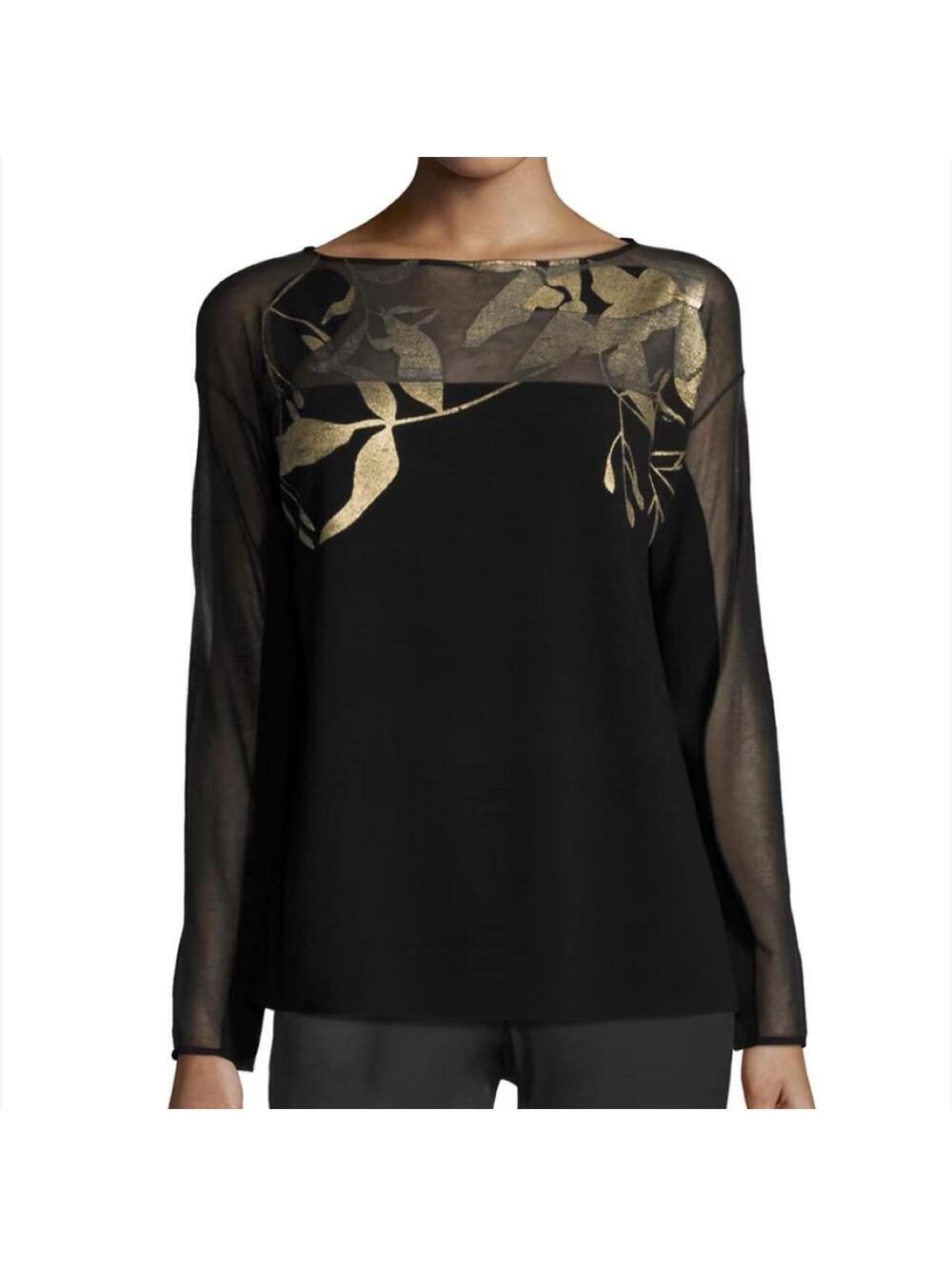 NWT Lafayette 148 New York Black and Gold Print Sweater size Medium